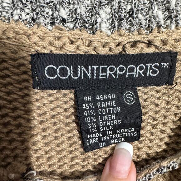 Counterparts Sweater Women S Tan 80s Shoulder Pads Fall Career Officecore Ramie - Picture 4 of 6